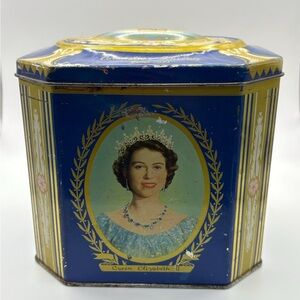 Vintage Collectable Tin with Queen Elizabeth II Portrait Coronation Souvenir
